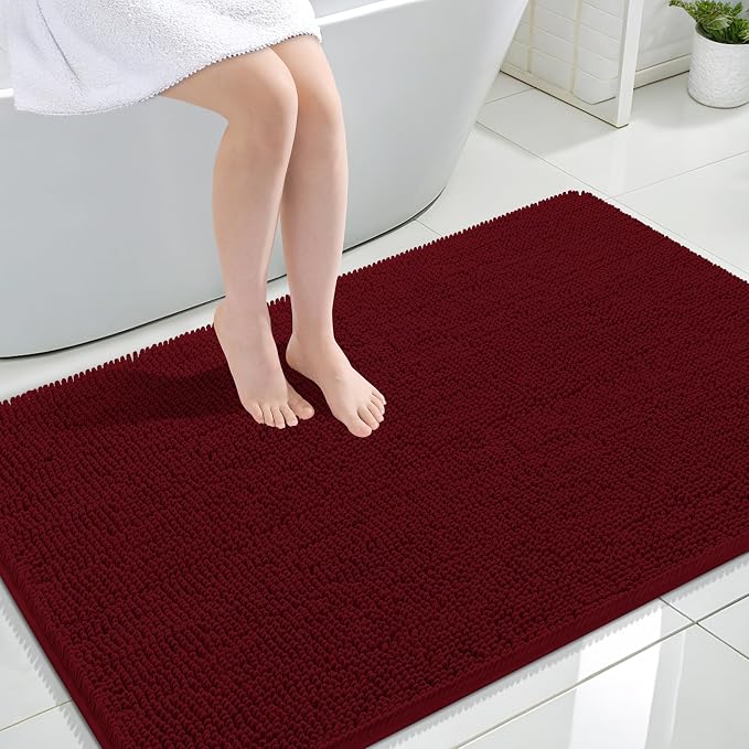 OLANLY Large Bathroom Rugs 47x32, Extra Soft Absorbent Chenille Bath Rugs | Burgundy, Quick-Drying Rubber Backing, Machine Washable Bath Mat for Bathroom Floor, Tub and Shower, Home Decor Accessories