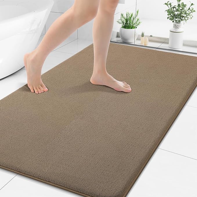 Smiry Memory Foam Bath Mat 50x30, Extra Soft Absorbent Bathroom Rugs | Camel Quick Dry, Machine Washable Bath Mats for Bathroom, Shower, Tub and Home Decor Accessories