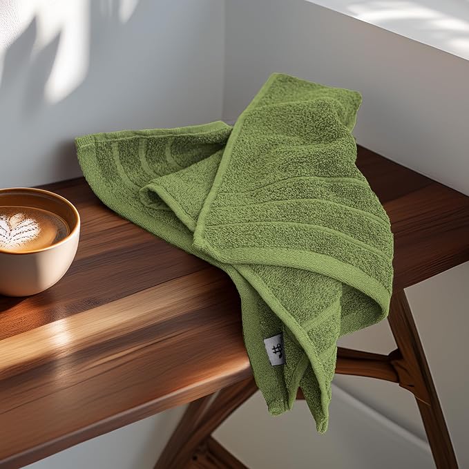 6 Piece Hand Towels Set 16 x 28 Inches, Green | 100% Cotton, Lighter Weight, Quick to Dry, 16 x 28 Inches, Super Soft & Absorbent, Perfect for Bathroom & Kitchen