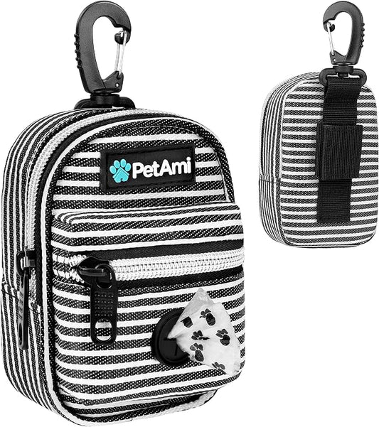 PetAmi Dog Poop Bag Holder for Leash, Pet Waste Bag Dispenser, Stripe Black | Doggy Puppy Walking Accessories Travel Camping, Dog Treat Pouch Supplies Must Have, Doggie Poo, Jogging, Walks