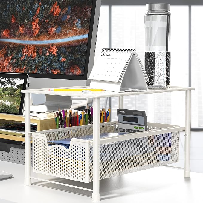 Simple Houseware Stackable Under Sink Cabinet Sliding Basket Organizer Drawer, White