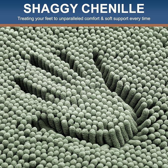 Smiry Chenille Bathroom Rugs Sets 2 Piece (30x20+24x16, Sage Green) | Soft Absorbent Machine Washable Non Slip Shaggy Bath Rug Set for Tub, Shower, and Floor, Home Decor