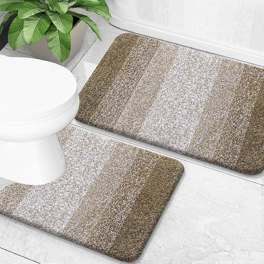 OLANLY Micorfiber Bathroom Rug Set 2 Piece, 30"x20"+U-Shaped 24"x20" | Coffe, Soft Absorbent Bath Mats and Contour Toilet Rug, Non-Slip, Machine Wash Dry, Plush Shaggy Bath Mats for Bathroom