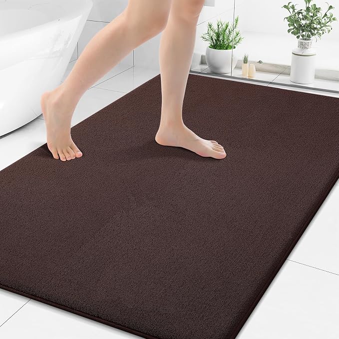 Smiry Memory Foam Bath Mat 48x32, Extra Soft Absorbent Bathroom Rugs | Brown Quick Dry, Machine Washable Bath Mats for Bathroom, Shower, Tub and Home Decor Accessories