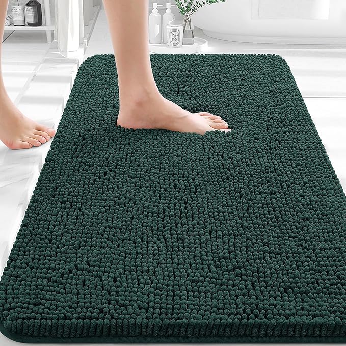 OLANLY Bathroom Rugs 30x20, Extra Soft Absorbent Chenille Bath Rugs | Blackish Green, Quick-Drying Rubber Backing, Washable Bath Mat for Bathroom Floor, Tub and Shower, Home Decor Accessories