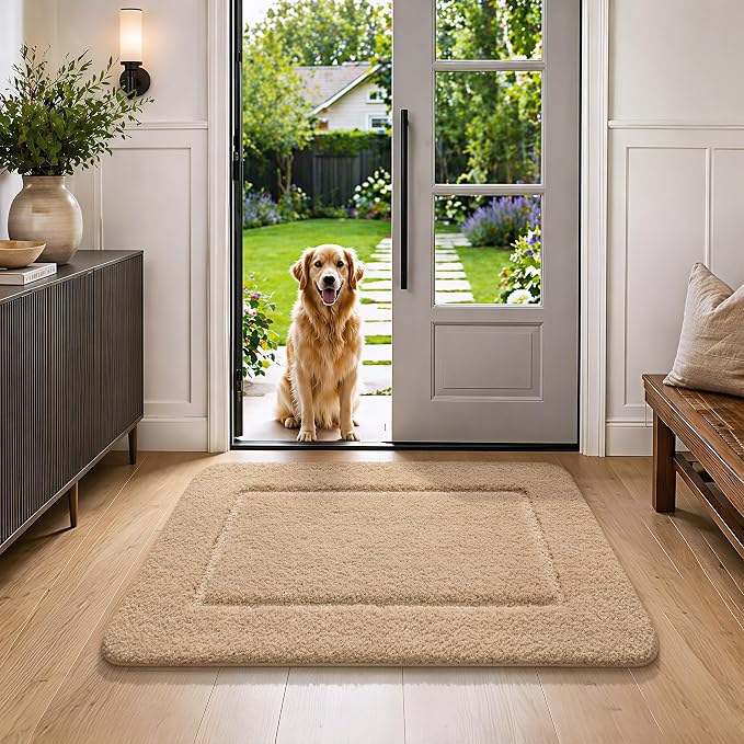 LOCHAS Bathroom Rug Set 3 Piece, Bath Rugs Sets Non Slip Backing, Beige | Washable Absorbent Microfiber Bath Mat Set, Soft Cozy Bathroom Mat for Shower Sink Toilet