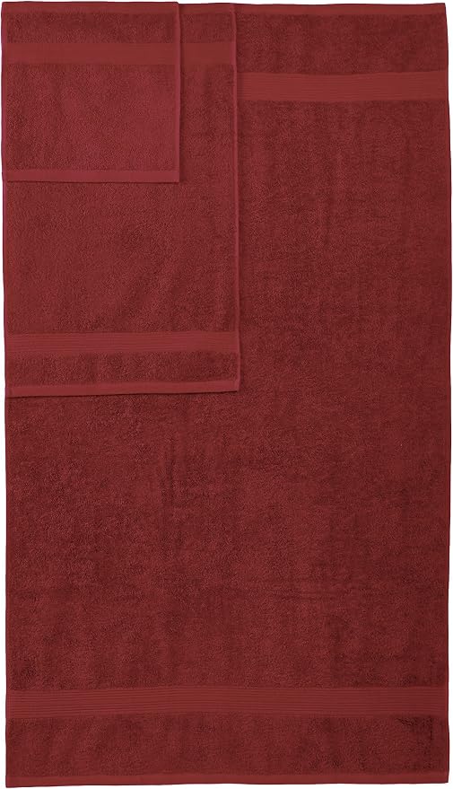 Amazon Basics Fade-Resistant 100% Cotton Washcloths for Bathroom, Soft Absorbent, 6-Piece, Crimson