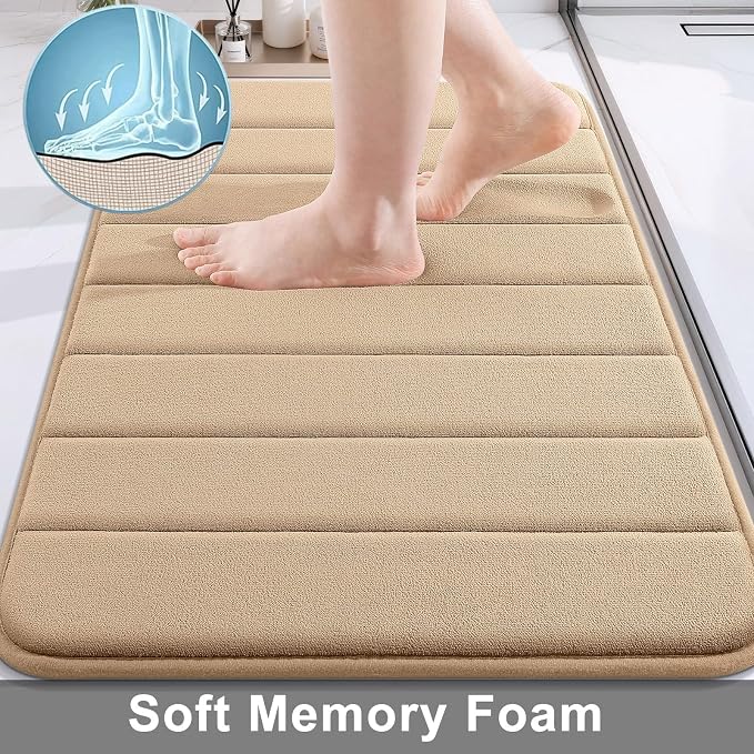Buganda Memory Foam Bath Mat 70 x 34, Ultra Soft Absorbent Bathroom Rugs | Camel, Machine Washable Quick Dry Bath Mats for Bathroom Floor, Shower and Tub, Home Decor Accessories