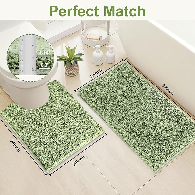 Bathroom Rugs Sets 2 Piece Non Slip Washable Bath Mat Set | Microfiber bath rug set with toilet mats for bathroom , Soft Absorbent toilet rug set TPR Rubber Backed bathroom floor mat