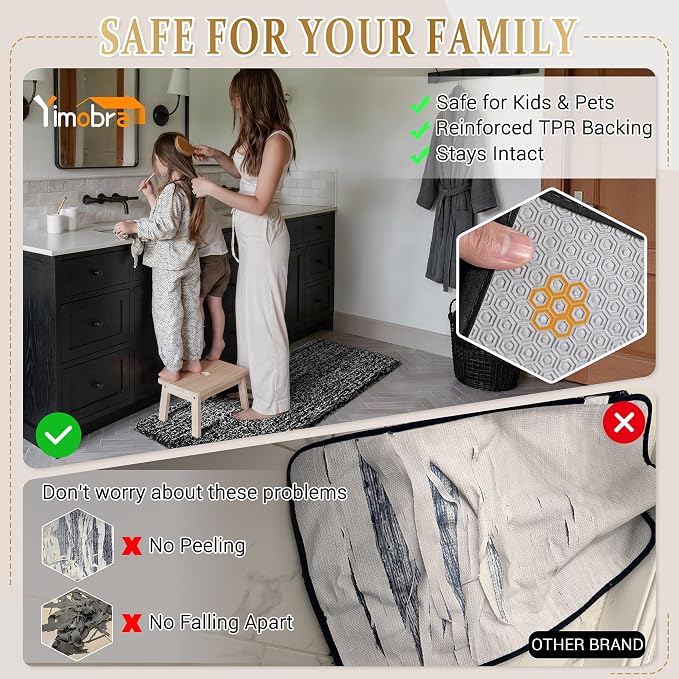 Yimobra Bath Rugs for Bathroom 32X20, Ultra Soft and Water Absorbent Bath Mats, Non Slip Plush Shower Rugs, Microfiber Thick Matts for Bathroom Floor/Tub, Machine Washable, Home Decor, Black and White