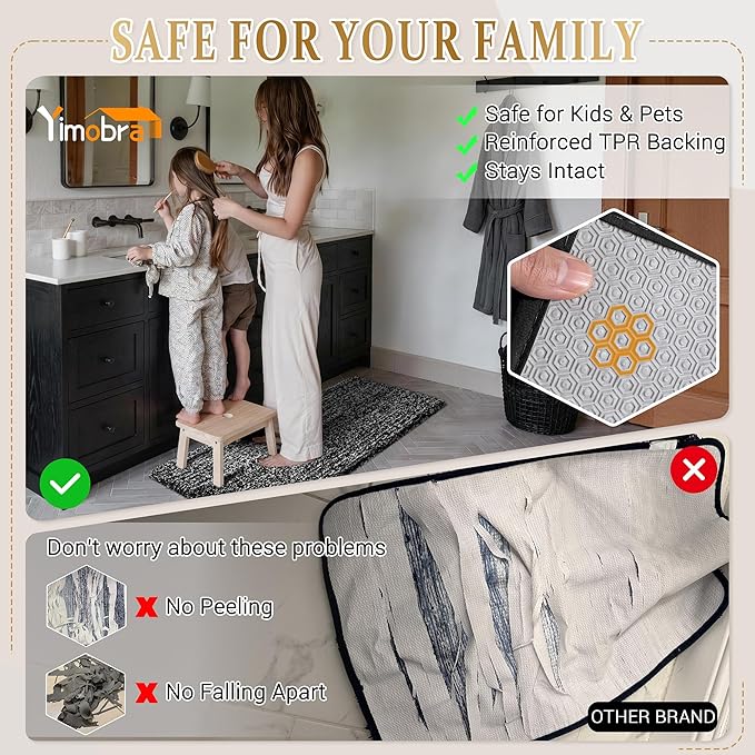 Yimobra Black and White Bathroom Rugs Non Slip Washable 36X24, Ultra Soft and Water Absorbent Bath Mats, Plush Fluffy Shower Mat Outside, Luxury Microfiber Thick Matts for Bathroom Floor/Tub