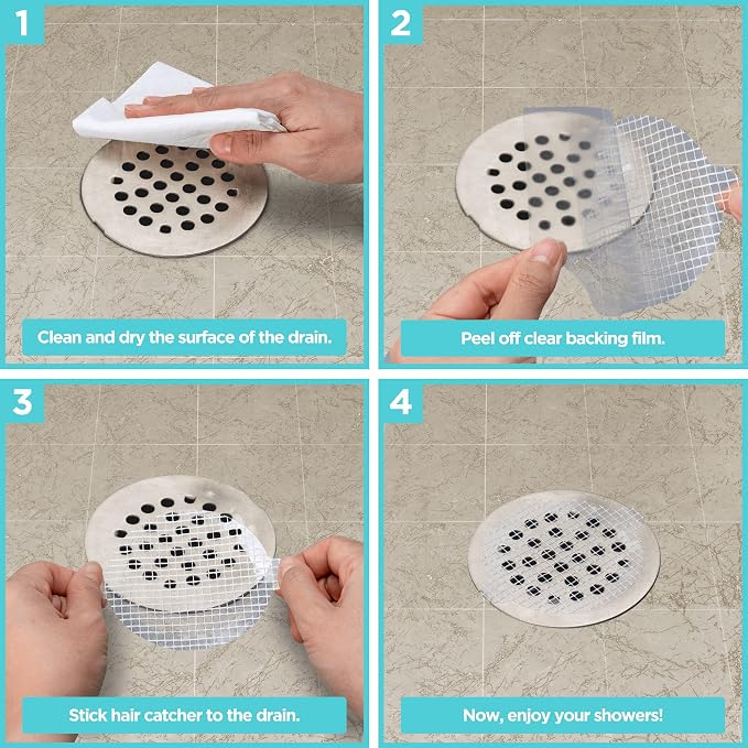 100 Pack Disposable Shower Drain Hair Catcher Mesh Stickers - Peel & Stick Drain Strainers to Prevent Clogs, Strong Waterproof Adhesive, Mess-Free Disposable Drain Covers for Shower & Bathtub