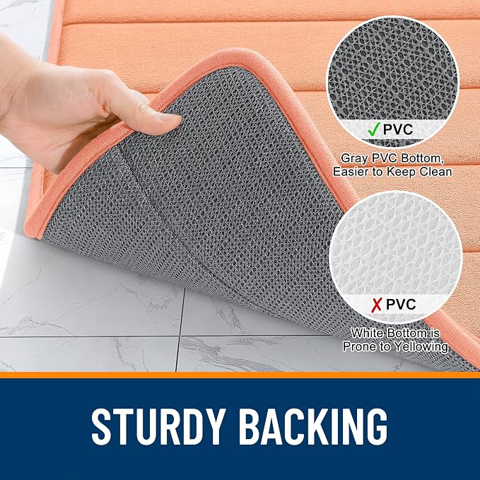 OLANLY Memory Foam Long Bathroom Rugs Runner 47x20, Super Soft Absorbent | Peach, Quick Dry Bath Mat, Machine Washable Shower Floor Rugs, Bathmat Carpet for Bathroom Floor, Tub and Shower