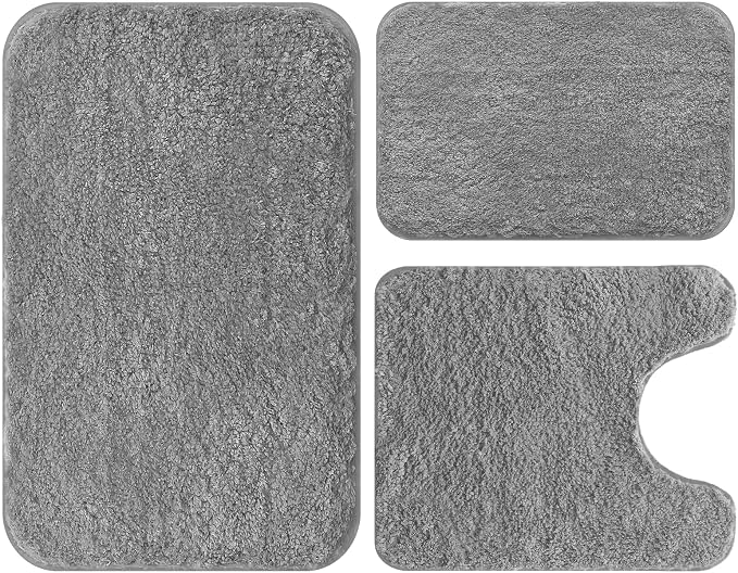 Ultra Soft Microfiber Bathroom Rug Set 3 Pieces - Non Slip Quick Dry Bath Mats for Bathroom Floor, Absorbent Shower Rugs with 20x32"/17x24"/20x24", Machine Washable Bath Rugs for Tub, Shower, Vanity