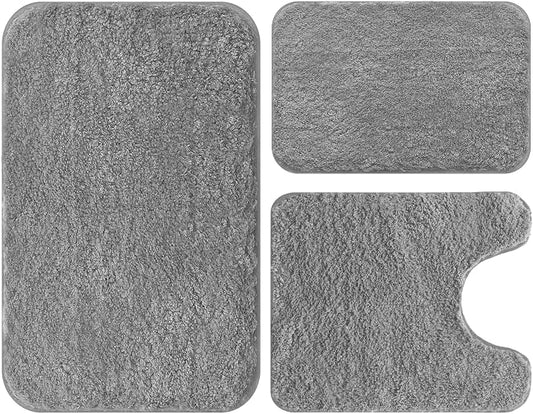 Ultra Soft Microfiber Bathroom Rug Set 3 Pieces - Non Slip Quick Dry Bath Mats for Bathroom Floor, Absorbent Shower Rugs with 20x32"/17x24"/20x24", Machine Washable Bath Rugs for Tub, Shower, Vanity
