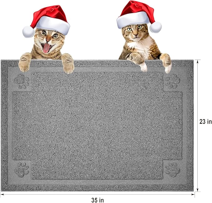 UPSKY Large Cat Litter Mat Trapper 35"×23", Waterproof, Non-Slip, Gray | Large Litter Box Mat, Foldable Trapping Mat, Anti-slip Design, For Cat Litter Boxes and Sensitive Paws, Easy to Clean