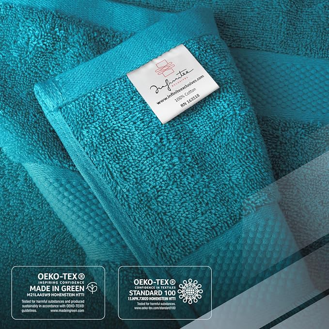 Infinitee Xclusives 100% Cotton Bath Towel Set – 8 Piece Bathroom Towel Set | (2 Bath Towels, 2 Hand Towels, 4 Washcloths) – Soft & Absorbent Towels for Bathroom - Gym, Shower, Spa & Hotel Use