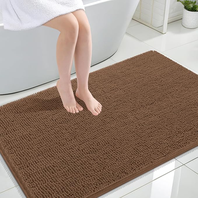 OLANLY Large Bathroom Rugs 47x32, Extra Soft Absorbent Chenille Bath Rugs | Mocha, Quick-Drying Rubber Backing, Machine Washable Bath Mat for Bathroom Floor, Tub and Shower, Home Decor Accessories