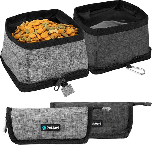 PetAmi Collapsible Dog Bowls 2 Pack, Food and Water Bowls Travel Set, Gray | Portable Pet Dish No Spill, Foldable Lightweight BPA Free Leakproof, Camping Hiking Walking Hunting Outdoor Gear Accessories