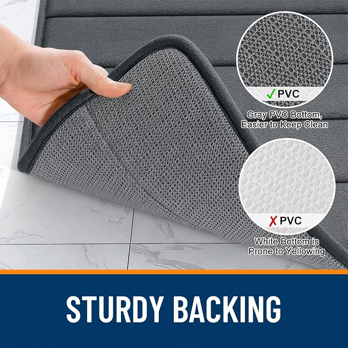 OLANLY Memory Foam Long Bathroom Rugs Runner 47x17, Super Soft Absorbent | Dark Gray, Quick Dry Bath Mat, Machine Washable Shower Floor Rugs, Bathmat Carpet for Bathroom Floor, Tub and Shower