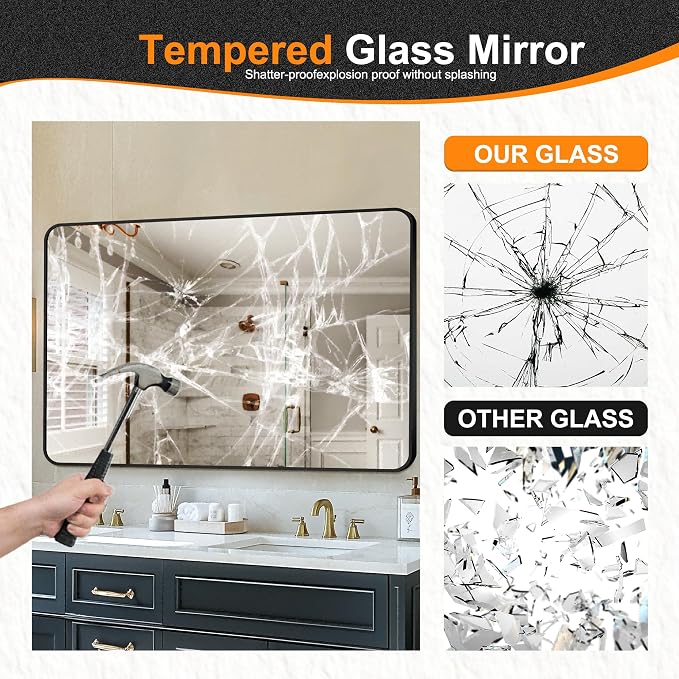 Delma Bathroom Vanity Mirror, Black Framed Mirror for Over Sink, 55x30 | HD glass, distortion-free for makeup and grooming, Sturdy frame, all mounting hardware, hangs horizontal or vertical
