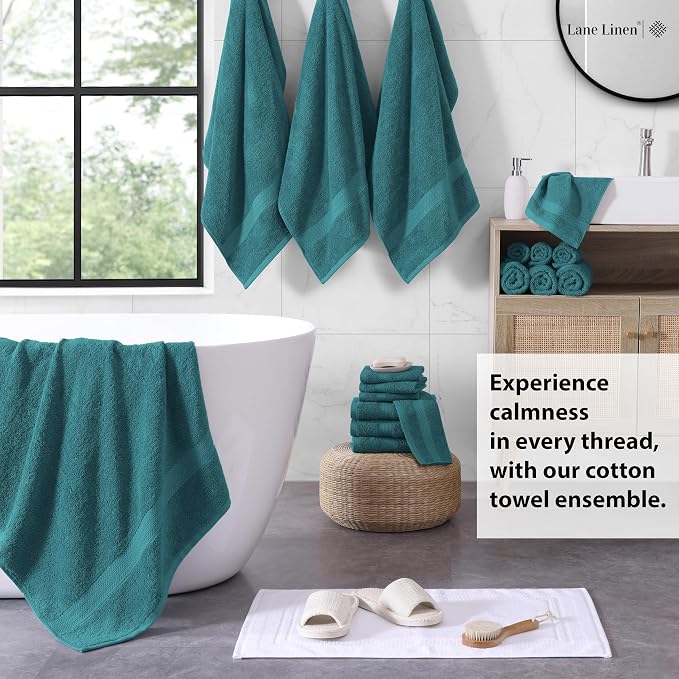 LANE LINEN Bath Towel Set 100% Cotton 18 Piece Soft Absorbent - Sea Port | Bath Towels Large Set -, Terry Weave Comfort, Soft & Long-Lasting, Hotel-Style Look, Machine Washable