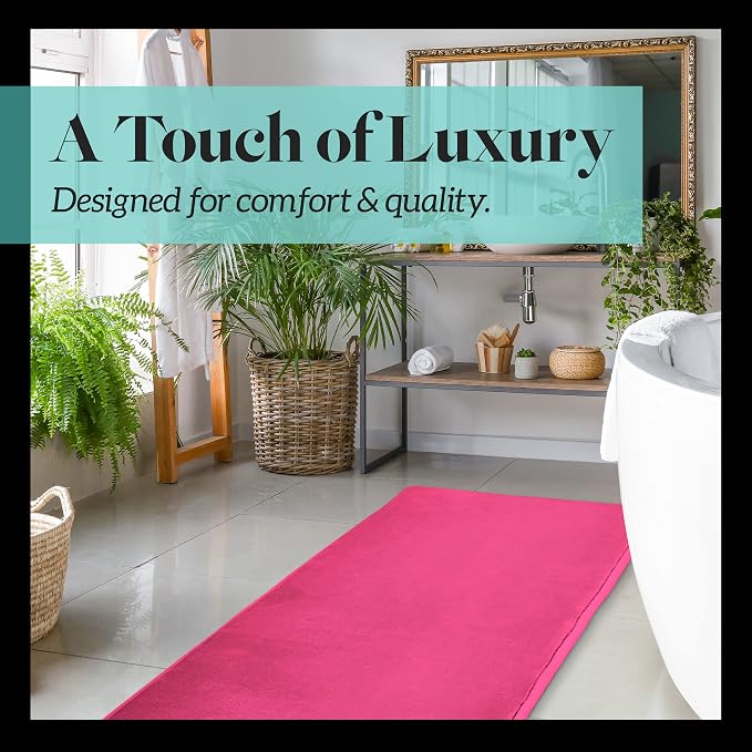 Memory Foam Bath Mat Non Slip Absorbent Super Cozy Velvet Bathroom Rug Carpet (60 inches X 24 inches, Fuschia)