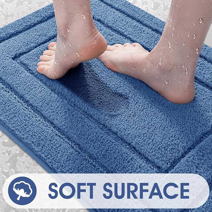 IM HOME Bathroom Rugs, Ultra Soft Plush Fluffy Microfiber Absorbent Bath Mat, Non-Slip Backing, Machine Washable Bath Mats for Bathroom Floor, Tub and Shower, Blue/32"x20"/Bordered