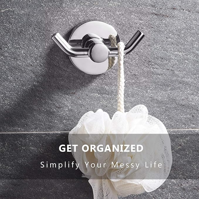 MARMOLUX ACC - Chrome Bathroom Hooks for Towels | Modern Double Towel Hook Design Ideal for use as Robe & Towel Hooks, Shower Wall Hooks or Kitchen Hooks | Towel Holder Double Hook Design.