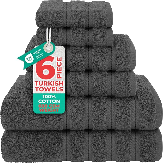 American Soft Linen 100% Cotton Luxury Turkish Towels, 6 Piece Towel Set | Soft Absorbent Quick Dry OEKO Tex Standard 100 Certificated Durable Machine Washable Premium Hotel Quality