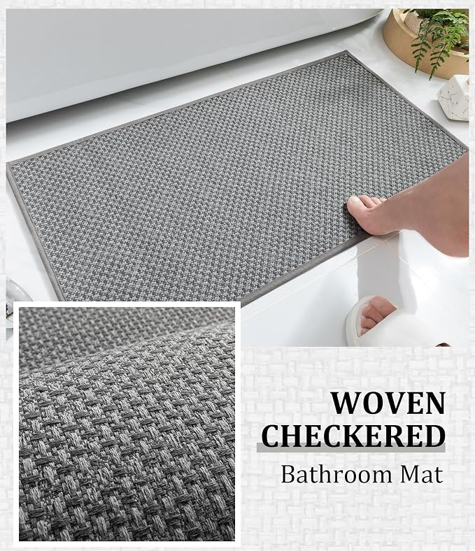 YIHOUSE Thin Bath Mat Grey Bathroom Rugs Sets 2 Pieces, Non Slip Absorbent Mats Quick Dry, Woven Rugs Washable, Tapetes para Baño for Bathroom Toliet,Bathtub(17"x24"+17"x47")