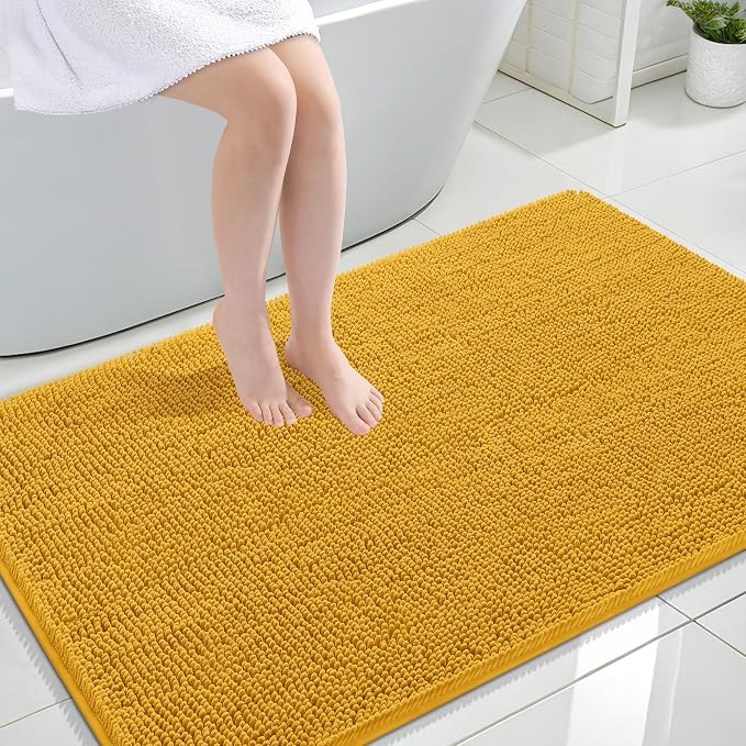 OLANLY Large Bathroom Rugs 47x32, Extra Soft Absorbent Chenille Bath Rugs | Golden Yellow, Quick-Drying Rubber Backing, Washable Bath Mat for Bathroom Floor, Tub and Shower, Home Decor Accessories