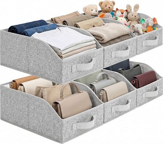 GRANNY SAYS Trapezoid Closet Storage Bins, Storage Baskets for Shelves, Linen Closet Organizers and Storage, Closet Organizer Bins for Clothes, Toys, Towels, Gray, 6-Pack