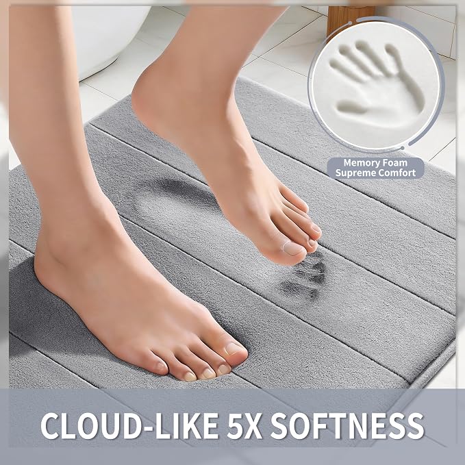 Yimobra Long Bath Mat 44"x24", Super Soft Quick Dry Memory Foam Bathroom Rug, Water Absorbent, Non Slip Backing Machine Washable for Tub Shower, Thick Comfort Support, Gray