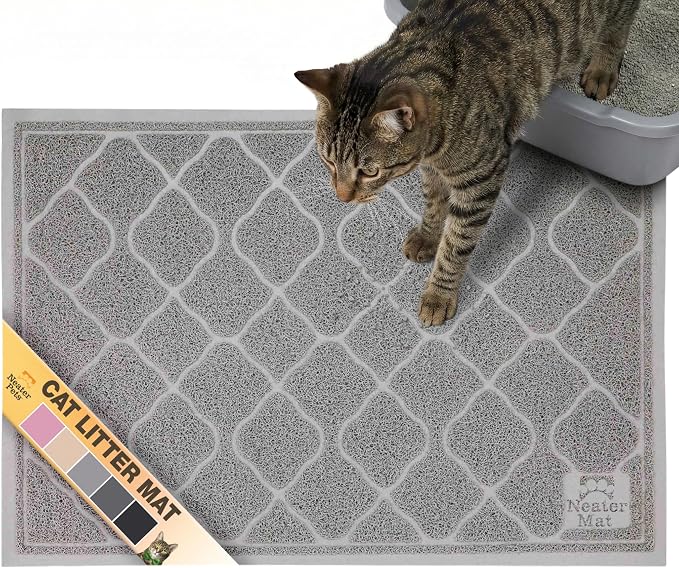 Neater Pets Neater Mat Cat Litter Mat, Thick & Durable Cat Mat for Litter Box, Trapper Pad Catches Mess to Protect Indoor Floors, Soft on Kitty Paws, Anti-Skid Grip Backing, Easy to Clean, Grey