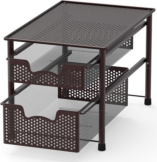 Simple Houseware Stackable 2 Tier Sliding Basket Organizer Drawer, Bronze