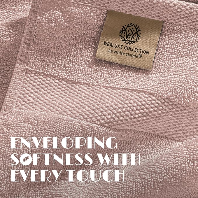 White Classic Wealuxe Pink Bath Towels 24x50 Inch, Cotton Towel Set for Bathroom, Hotel, Gym, Spa, Soft Extra Absorbent Quick Dry 12 Pack