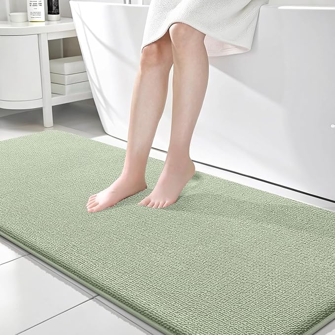 OLANLY Memory Foam Bathroom Runner Rugs 70x24, Long Bath Mats, Sage Green | Soft Quick Dry Bath Rugs, Non-Slip, Absorbent Machine Washable Mat for Bathroom Floor, Tub and Shower, Home Decor Accessories