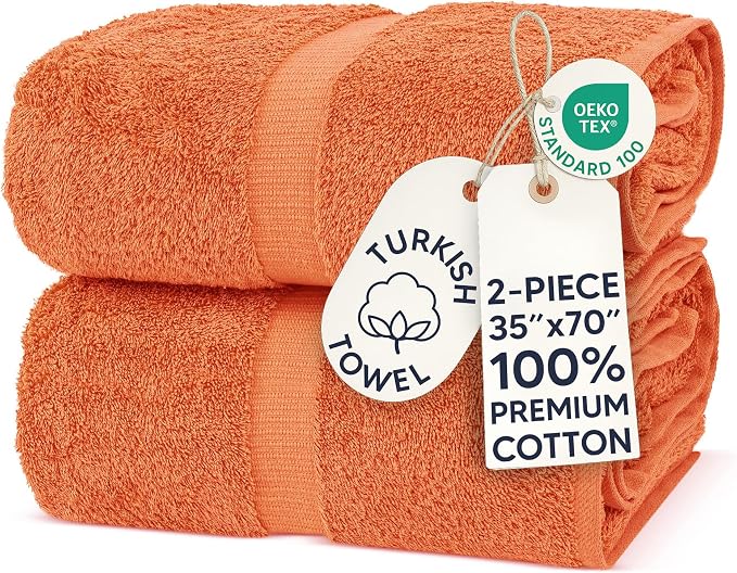 Chakir Turkish Linens, 100% Cotton Premium Quality Turkish Bath Sheets (35''x70'' Large Bath Sheet Towels - Coral) | 100% cotton bath sheets, 35x70 oversized, OEKO-TEX certified, soft plush and absorbent