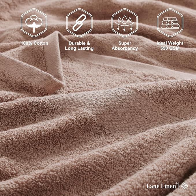 LANE LINEN Towel Set Quick Dry 100% Cotton 18 Piece Soft Absorbent - Taupe | Towels And Washcloths - Ring-Spun Durability, Terry Weave Comfort, Soft & Long-Lasting, Easy-Care