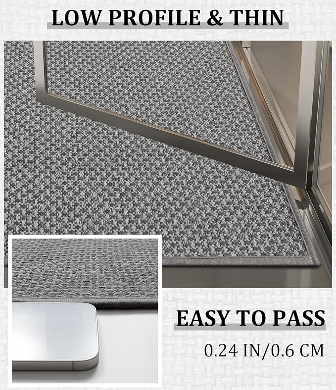 YIHOUSE Thin Bath Mat Grey Bathroom Rugs Sets 3 Pieces, Non Slip Absorbent Bath Mats Quick Dry, Woven Braided Rugs Washable, Rubber Tapetes para Baño for Bathroom Toliet,Bathtub