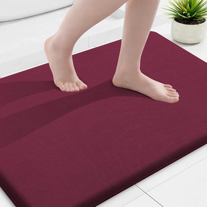Smiry Memory Foam Bath Mat 36x24, Extra Soft and Absorbent Bathroom Rugs | Burgundy, Quick Dry Machine Washable Non-Slip Bath Mat for Bathroom Floor, Shower and Tub