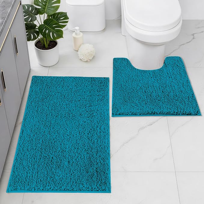 Bathroom Rugs Sets 2 Piece Non Slip Washable Bath Mat Set | Microfiber bath rug set with toilet mats for bathroom , Soft Absorbent toilet rug set TPR Rubber Backed bathroom floor mat