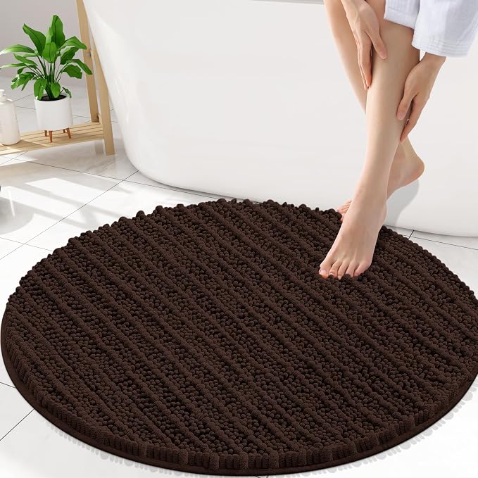 Smiry Bathroom Rugs Round 30X30, Extra Soft Rubber Backing Bath Mats | Brown Machine Washable Non Slip Quick Dry Bath Mats for Bathroom Floor, Tub, Shower, Home Decor Accessories