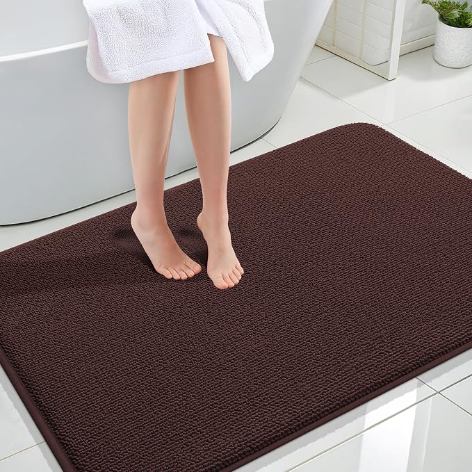 OLANLY Memory Foam Large Bathroom Rugs 44x32, Absorbent Bath Mat, Brown | Soft Quick Dry Bath Rugs, Non-Slip Carpet, Machine Washable Mat for Bathroom Floor, Tub and Shower, Home Decor Accessories