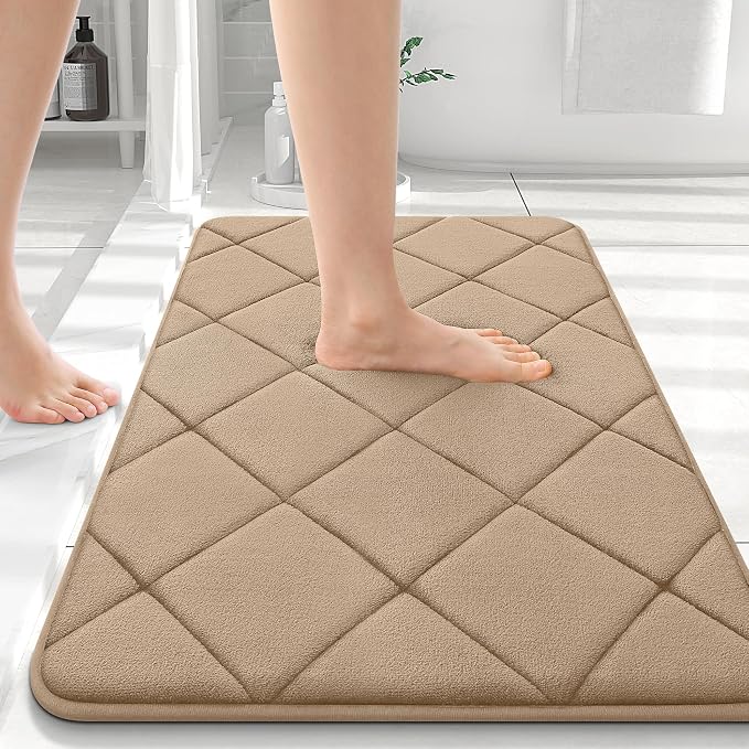 OLANLY Memory Foam Bath Mat 36x24, Ultra Soft and Absorbent Bathroom Rugs | Tan, Quick Dry, Machine Washable Shower Bath Rugs, Comfortable Bath Carpet for Bathroom Floor, Tub and Shower