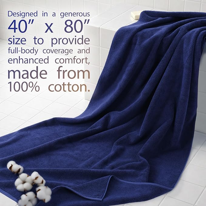 Cotton Paradise 100% Cotton Turkish Towel, Soft Absorbent Quick Dry, 40x80 Oversized Bath Sheet Towel, Navy Blue