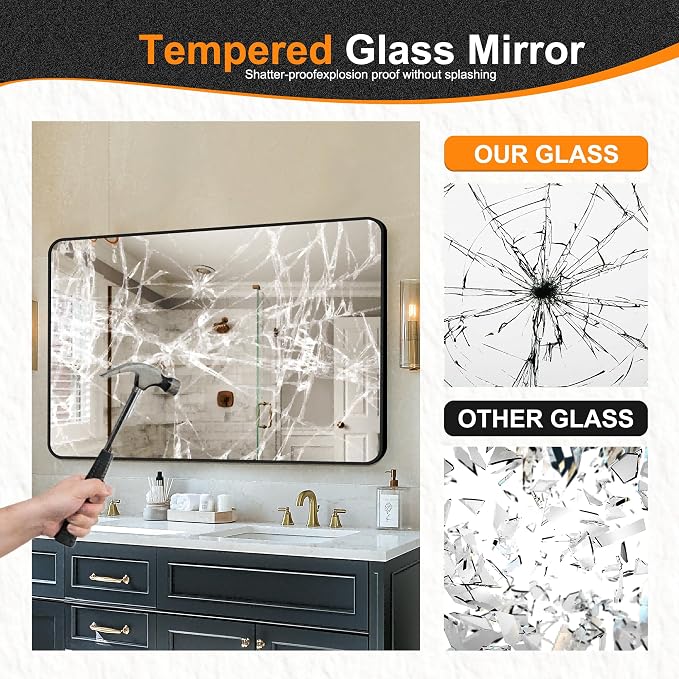 Delma Bathroom Vanity Mirror, Black Framed Mirror for Over Sink, 50x30 | HD glass, distortion-free for makeup and grooming, Sturdy frame, all mounting hardware, hangs horizontal or vertical