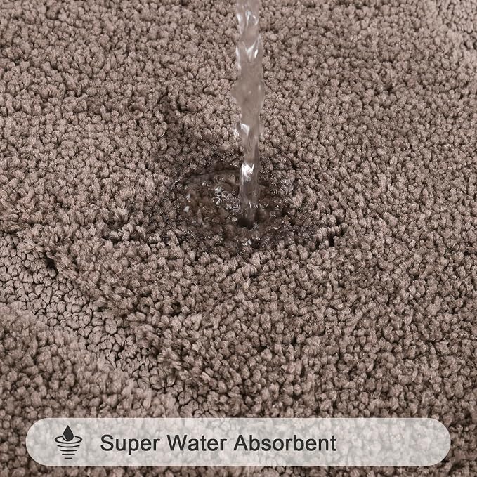 HEBE Bathroom Rugs Sets 5 Piece, Non Slip Washable Absorbent Bath Mat Set | Super Soft Plush Microfiber Bathroom Mats with Runner Set, Solid Bathmat with U-Shaped Toilet Rug Cover Set for Tub, Shower