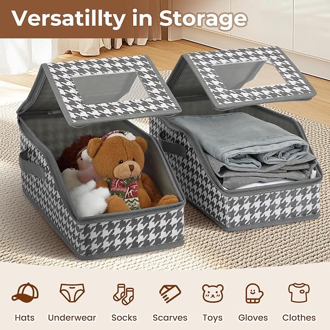 2 PCS Stackable Hat Storage for Baseball Caps, Large Hat Organizer with transparent window, Holds up to 30 Caps Hat Organizer (Gray and white)